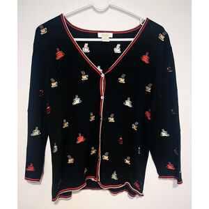 🛍️3 for $20🛍️ Peck & Peck Coffee Cup Sweater Women’s XL Black Brown Cardigan